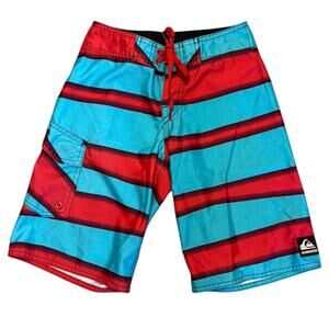 Quiksilver Red & Blue Surf Board Swim Shorts Size 10 Slim